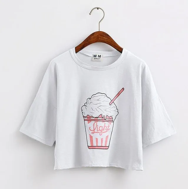 Cute Ice Cream Printed Crop Top Shirt