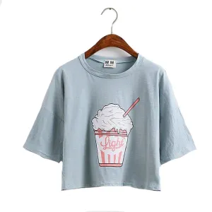 Cute Ice Cream Printed Crop Top Shirt