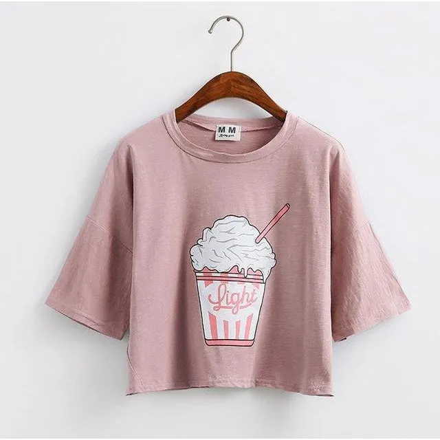 Cute Ice Cream Printed Crop Top Shirt