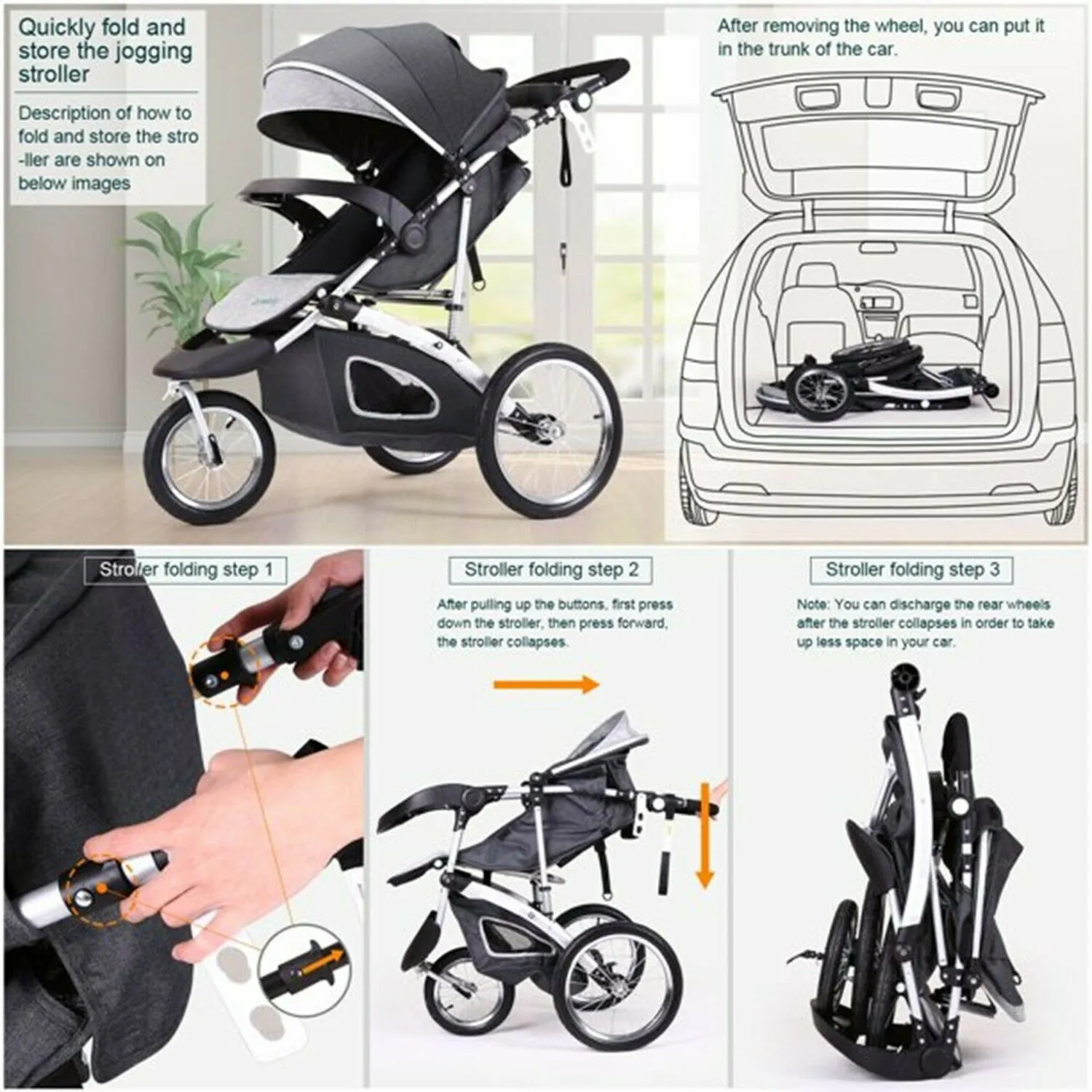 Cynebaby Baby Jogging Stroller 3 Wheel Compact Light Weight Stroller Infant Kids