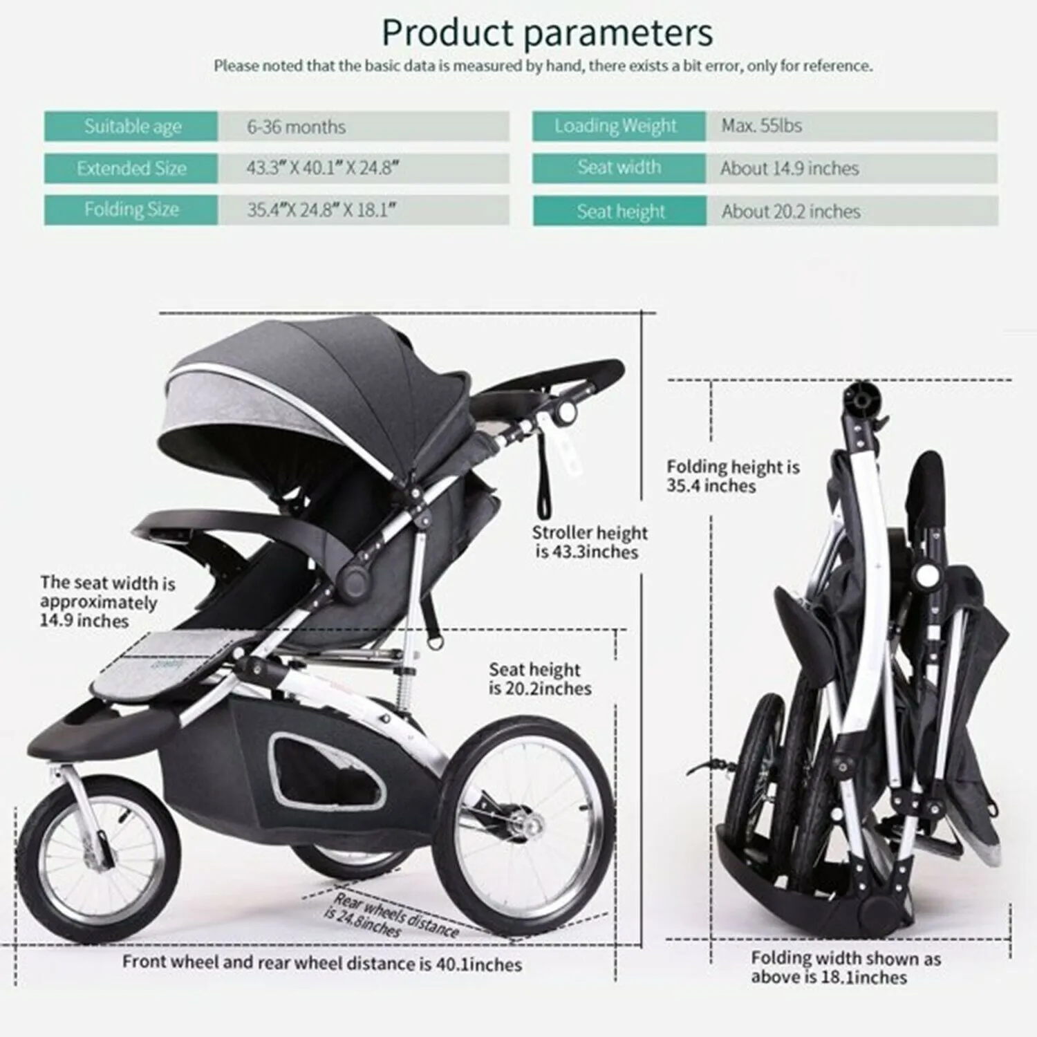 Cynebaby Baby Jogging Stroller 3 Wheel Compact Light Weight Stroller Infant Kids