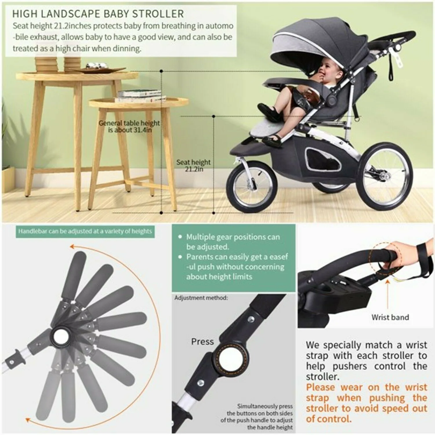 Cynebaby Baby Jogging Stroller 3 Wheel Compact Light Weight Stroller Infant Kids