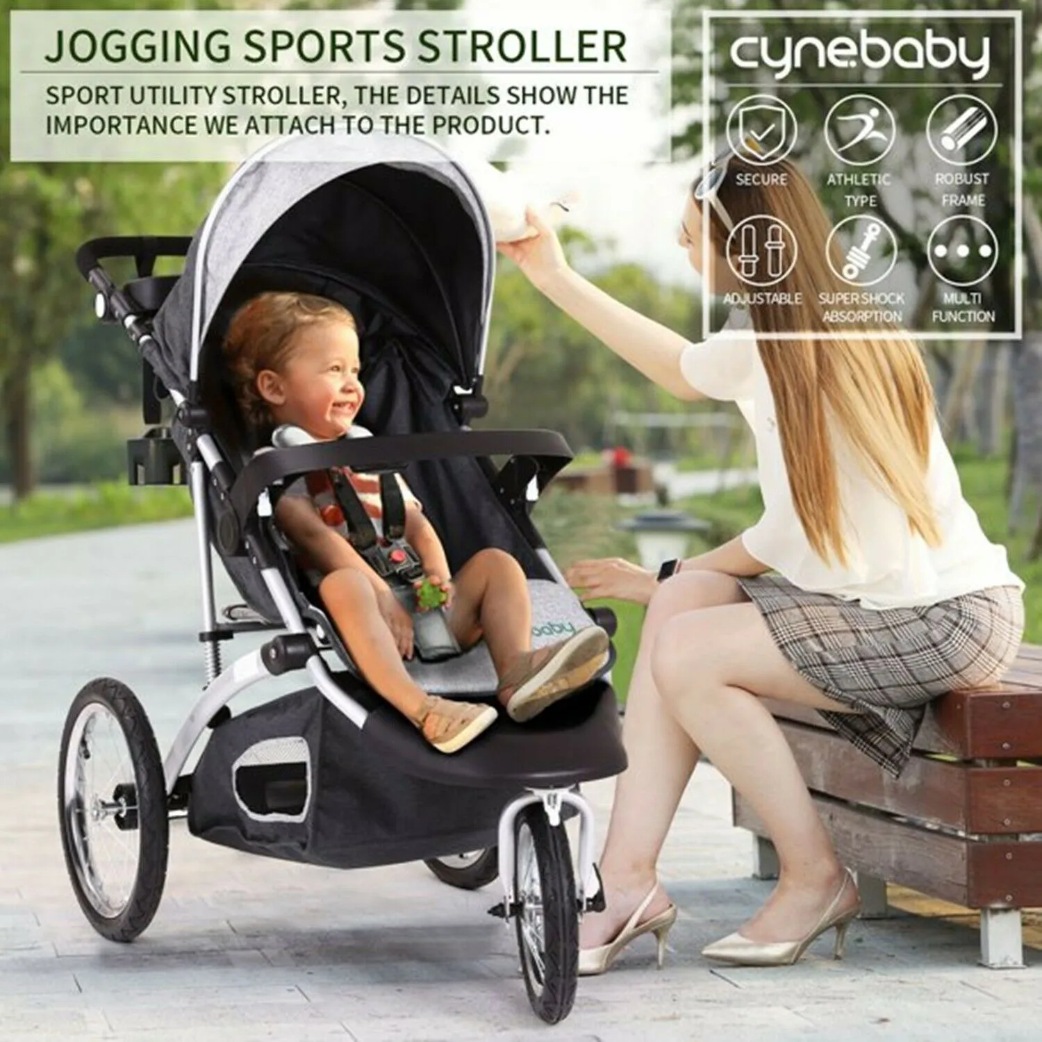 Cynebaby Baby Jogging Stroller 3 Wheel Compact Light Weight Stroller Infant Kids