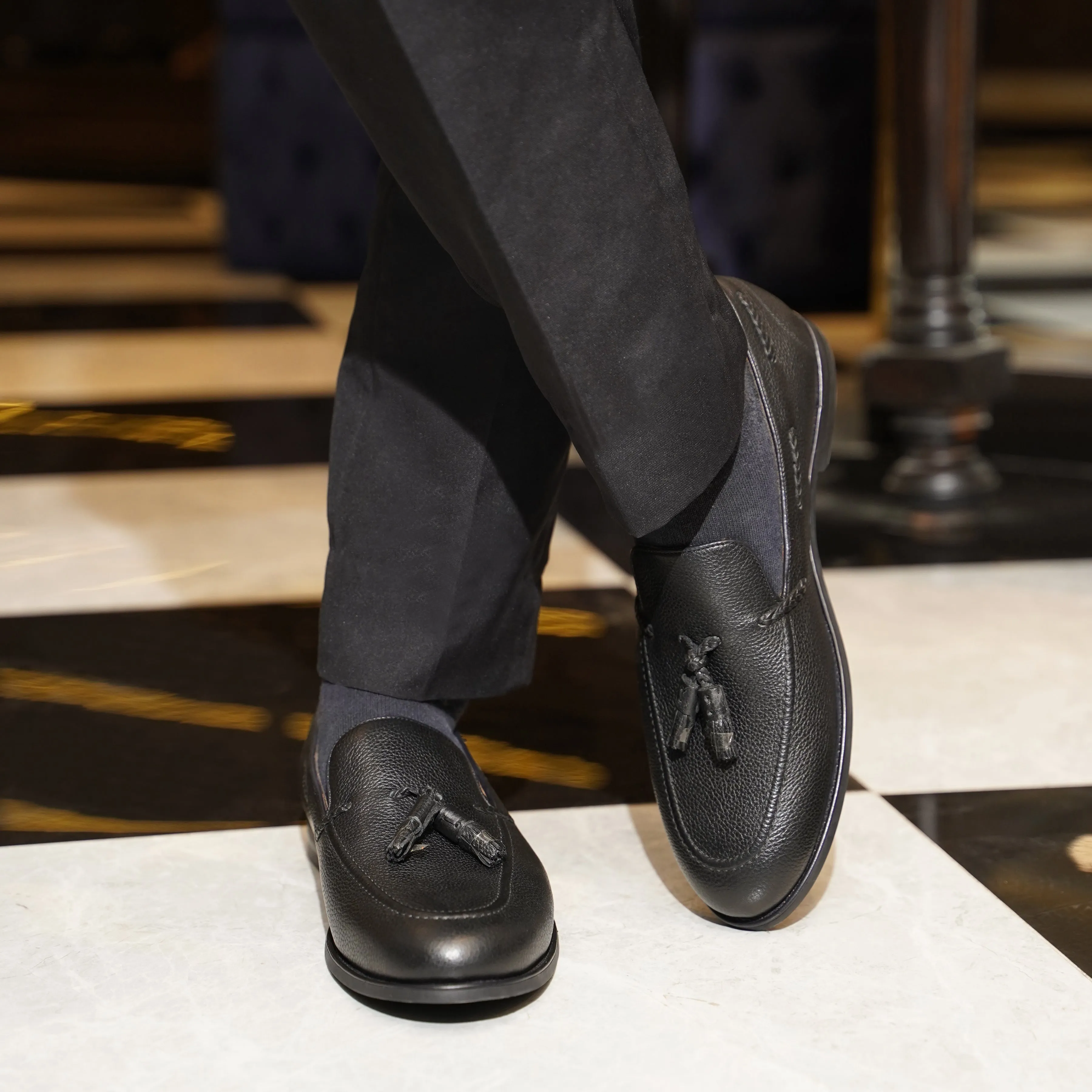 Danver - Men's Black Pebble Grain Leather Loafer