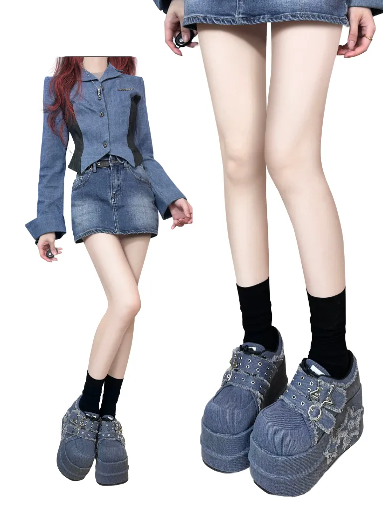 Denim Subculture Hot Girl Shoes Platform Star