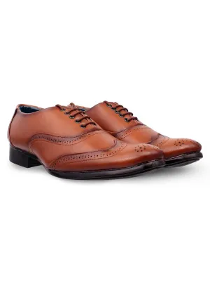 Designer Men's Tan Brown Brogues Leatherette Lace-Ups Office Party Ethnic Wear Formal Shoes