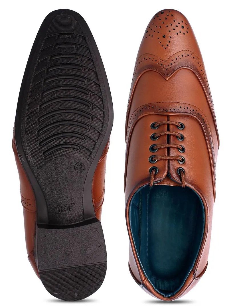 Designer Men's Tan Brown Brogues Leatherette Lace-Ups Office Party Ethnic Wear Formal Shoes