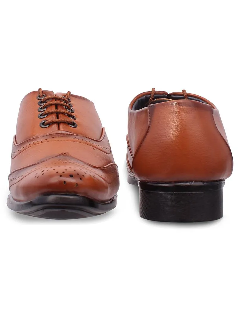 Designer Men's Tan Brown Brogues Leatherette Lace-Ups Office Party Ethnic Wear Formal Shoes