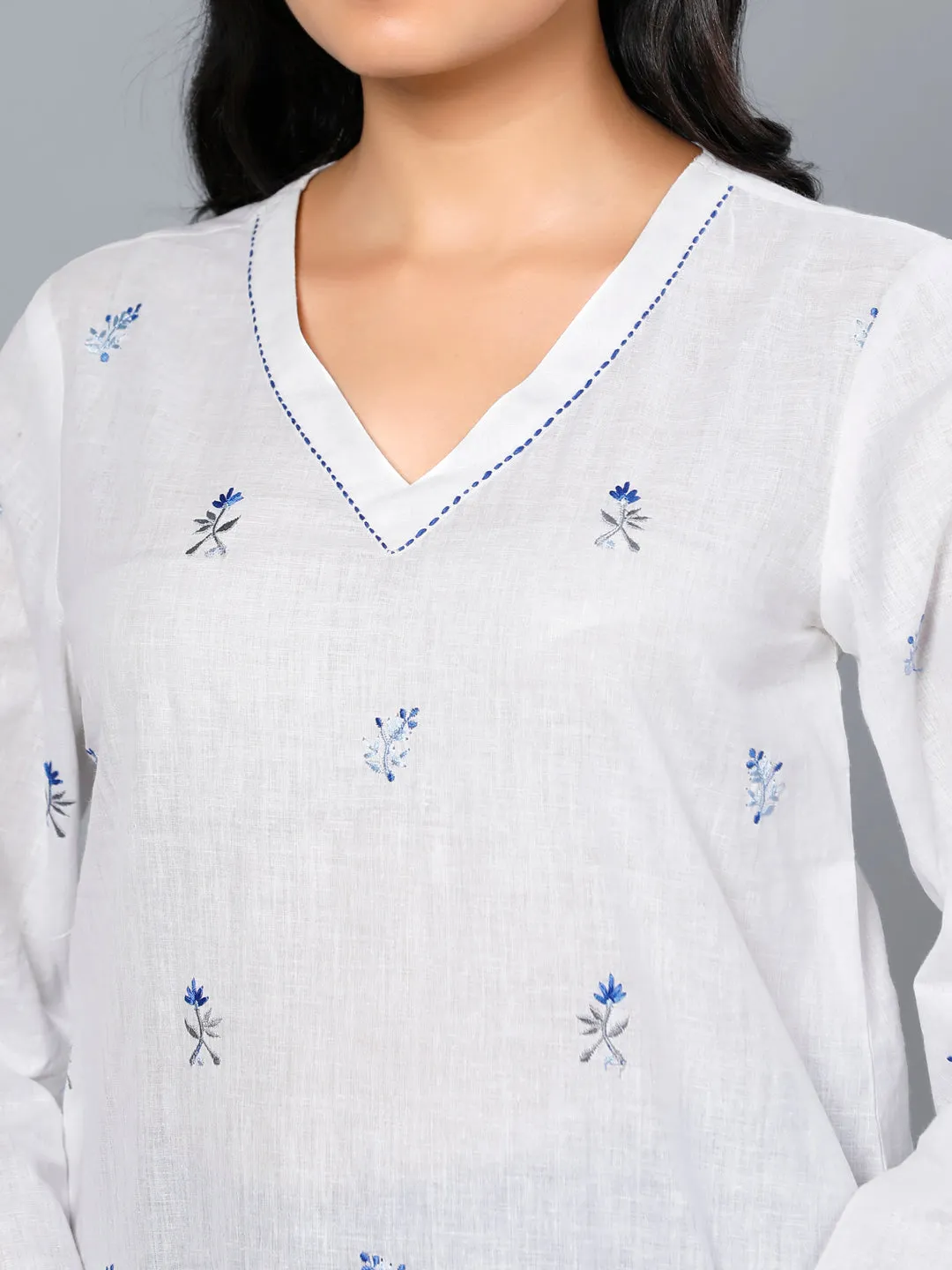 Eco Khadi Cotton Muslin White Embroidered Tunic - Nirva