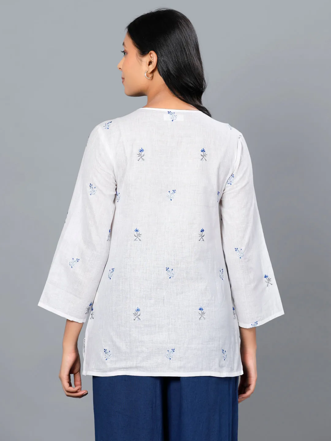 Eco Khadi Cotton Muslin White Embroidered Tunic - Nirva