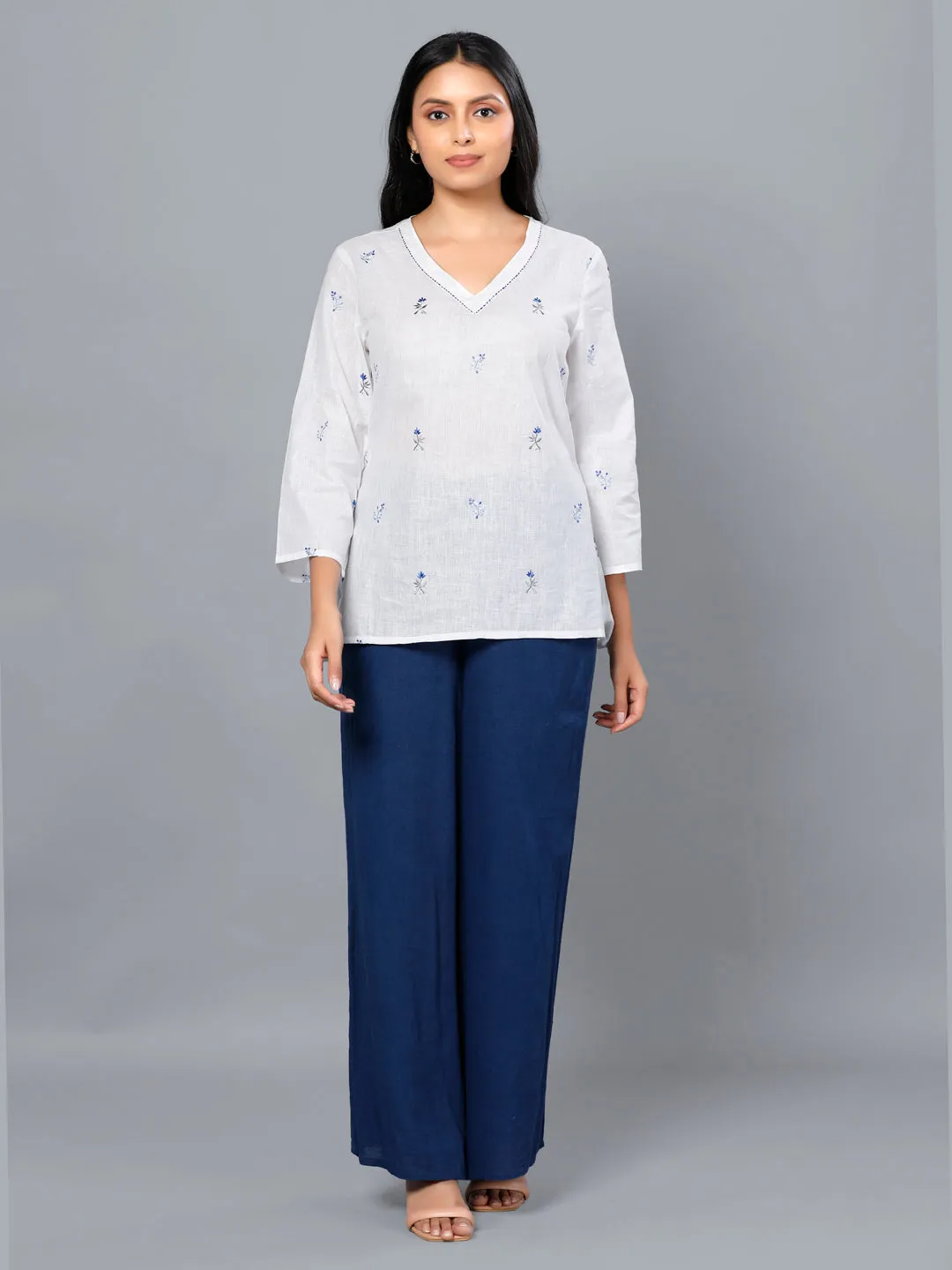 Eco Khadi Cotton Muslin White Embroidered Tunic - Nirva