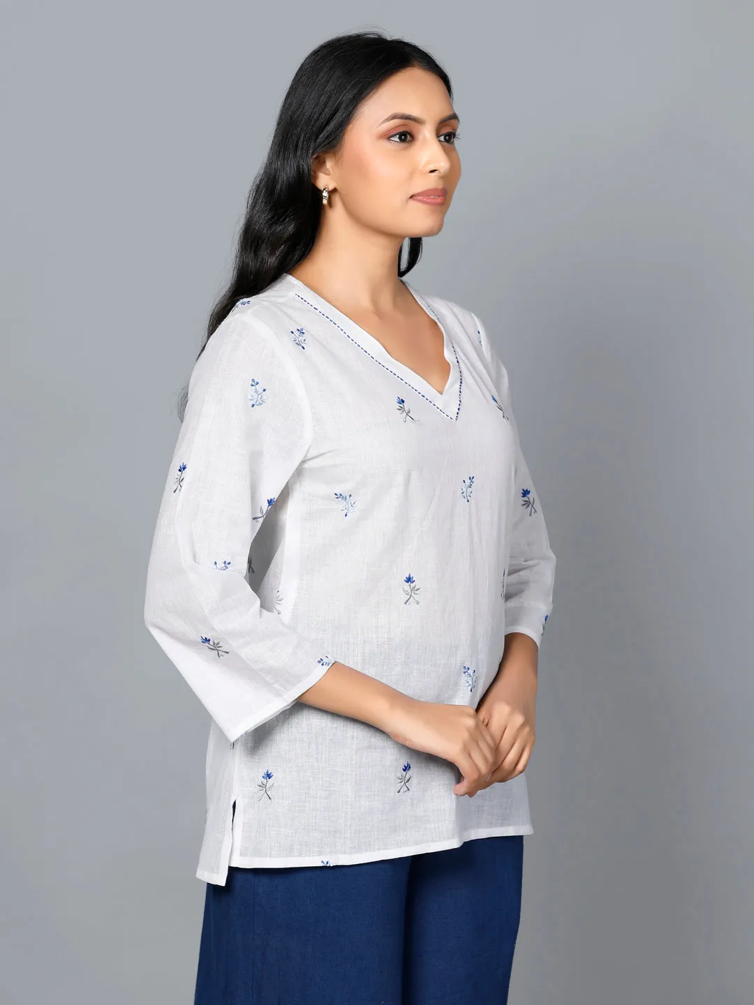 Eco Khadi Cotton Muslin White Embroidered Tunic - Nirva