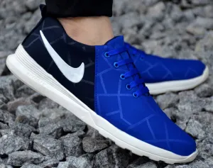 Elite Blue and Black Mesh Self Design Sneakers for Men