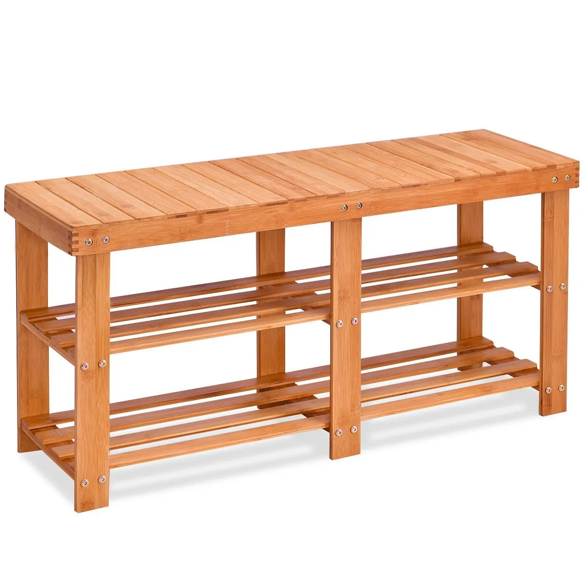 Entryway Bamboo Shoe Storage Rack Bench