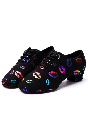 Fall/Winter Latin Dance Training Shoes Colorful Lip Print Dance Shoes
