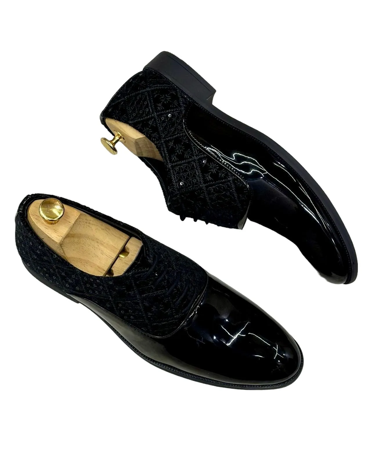 Fashion Shiny Shimmer Lace-Up Black Dress Shoes for Men
