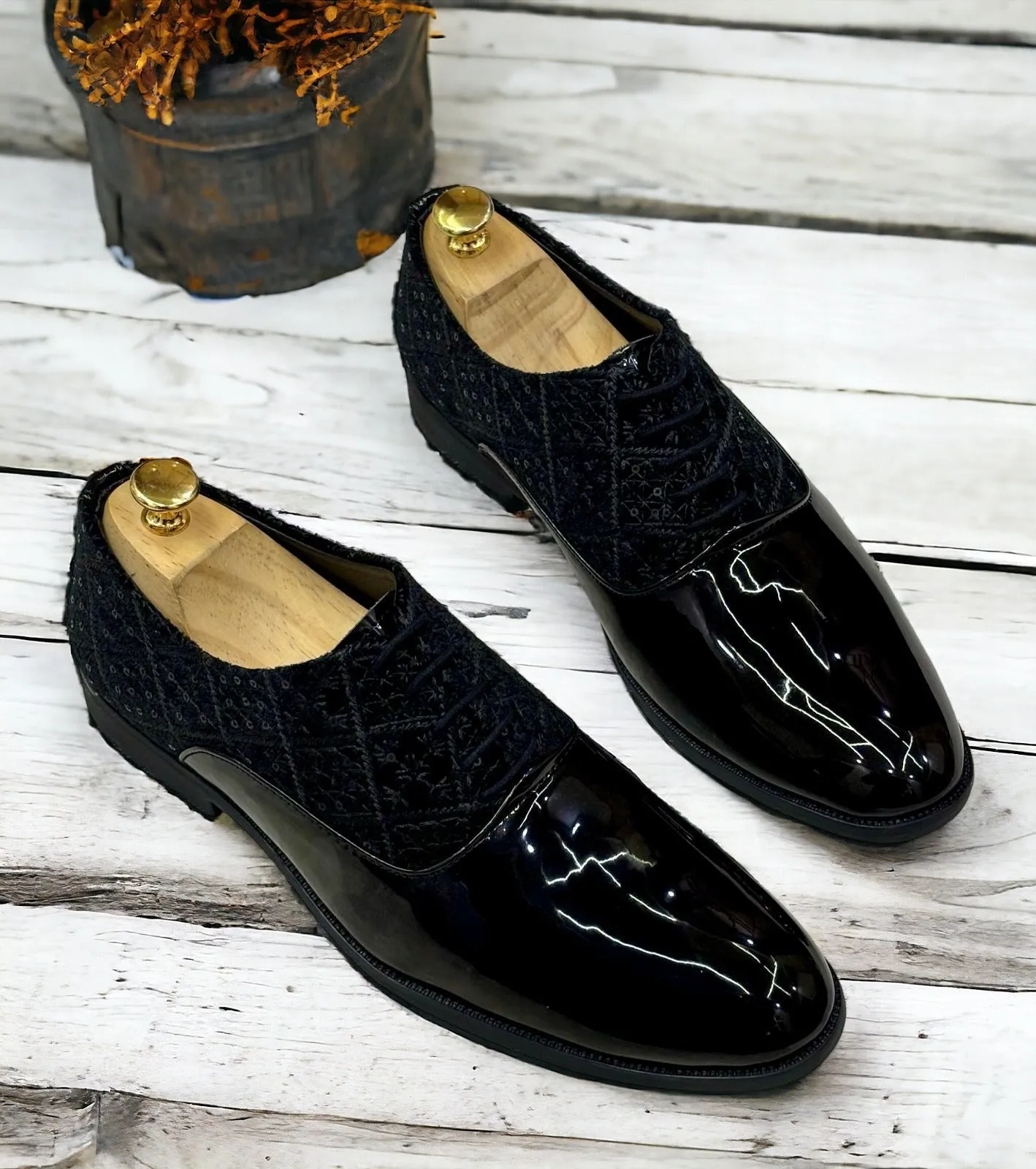 Fashion Shiny Shimmer Lace-Up Black Dress Shoes for Men