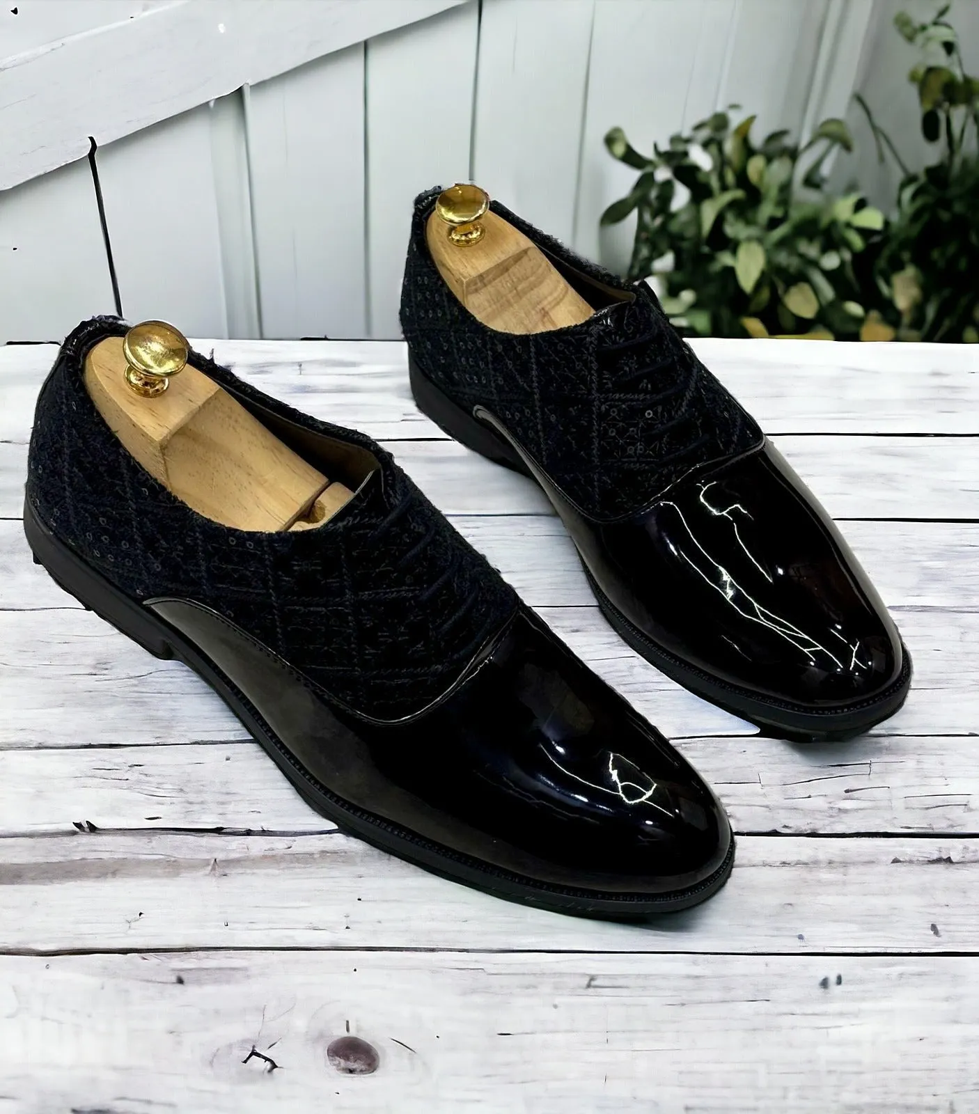 Fashion Shiny Shimmer Lace-Up Black Dress Shoes for Men