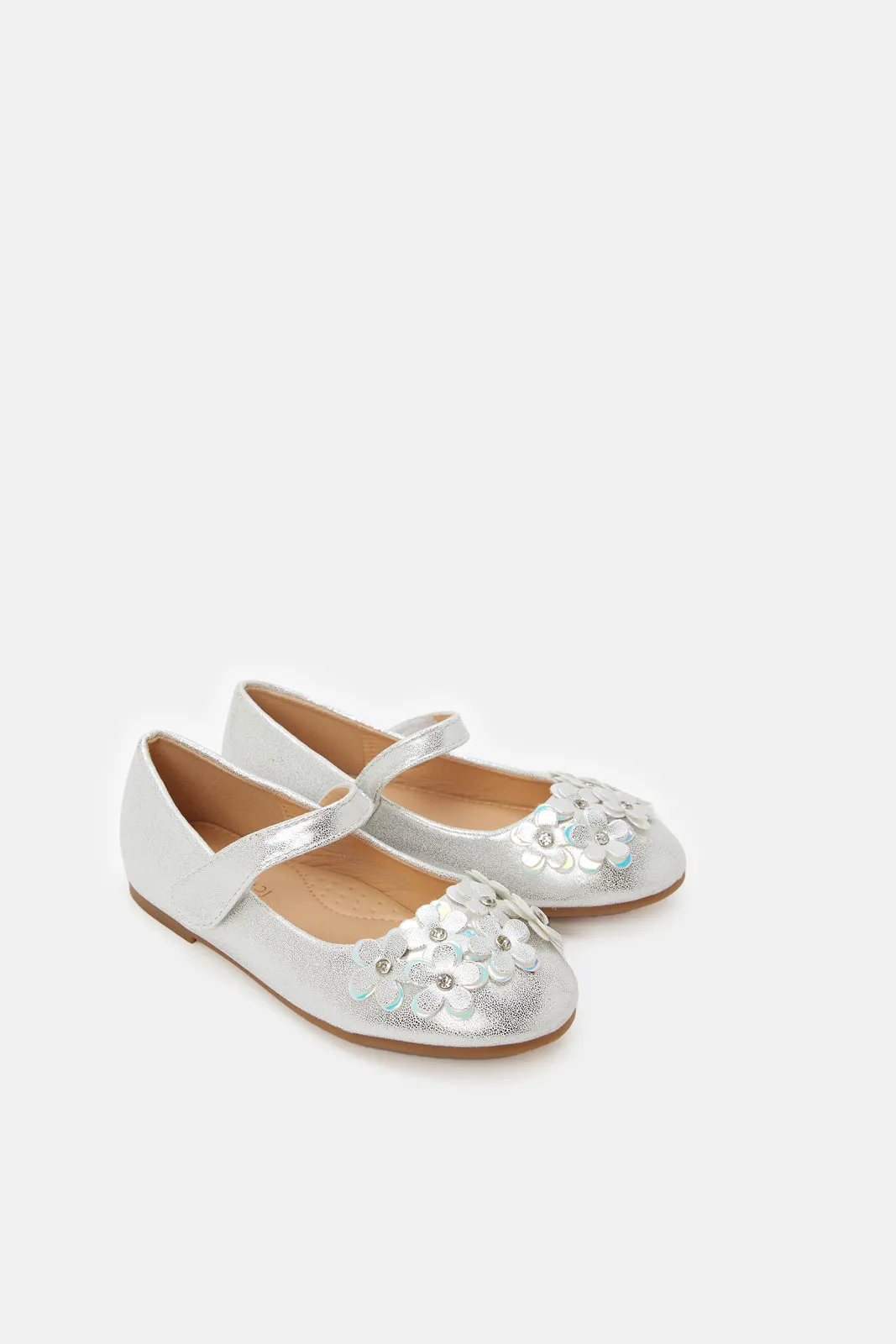 Girls Silver Floral Ballerina