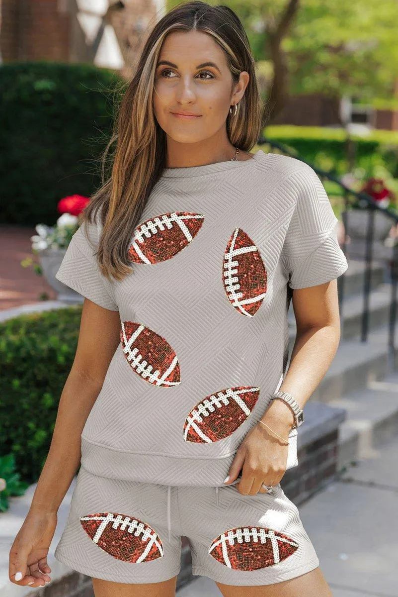 Gray Sequin Football Rugby Short Set