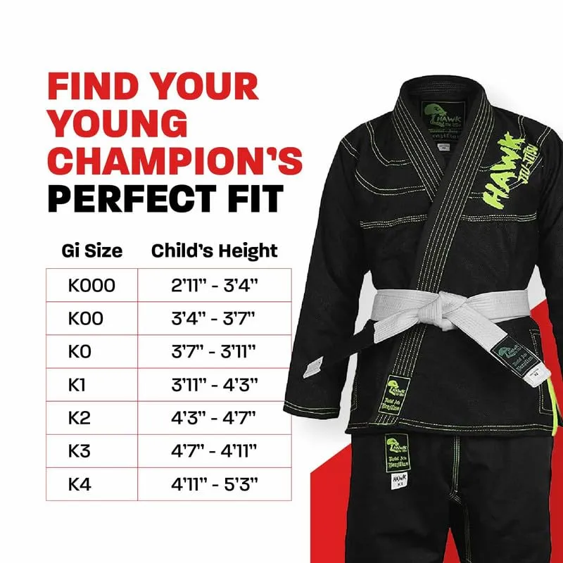 Hawk Sports Brazilian Jiu Jitsu Gi for Kids, Ultra-Light Extra Tough Premium Fabric Kids BJJ Gi