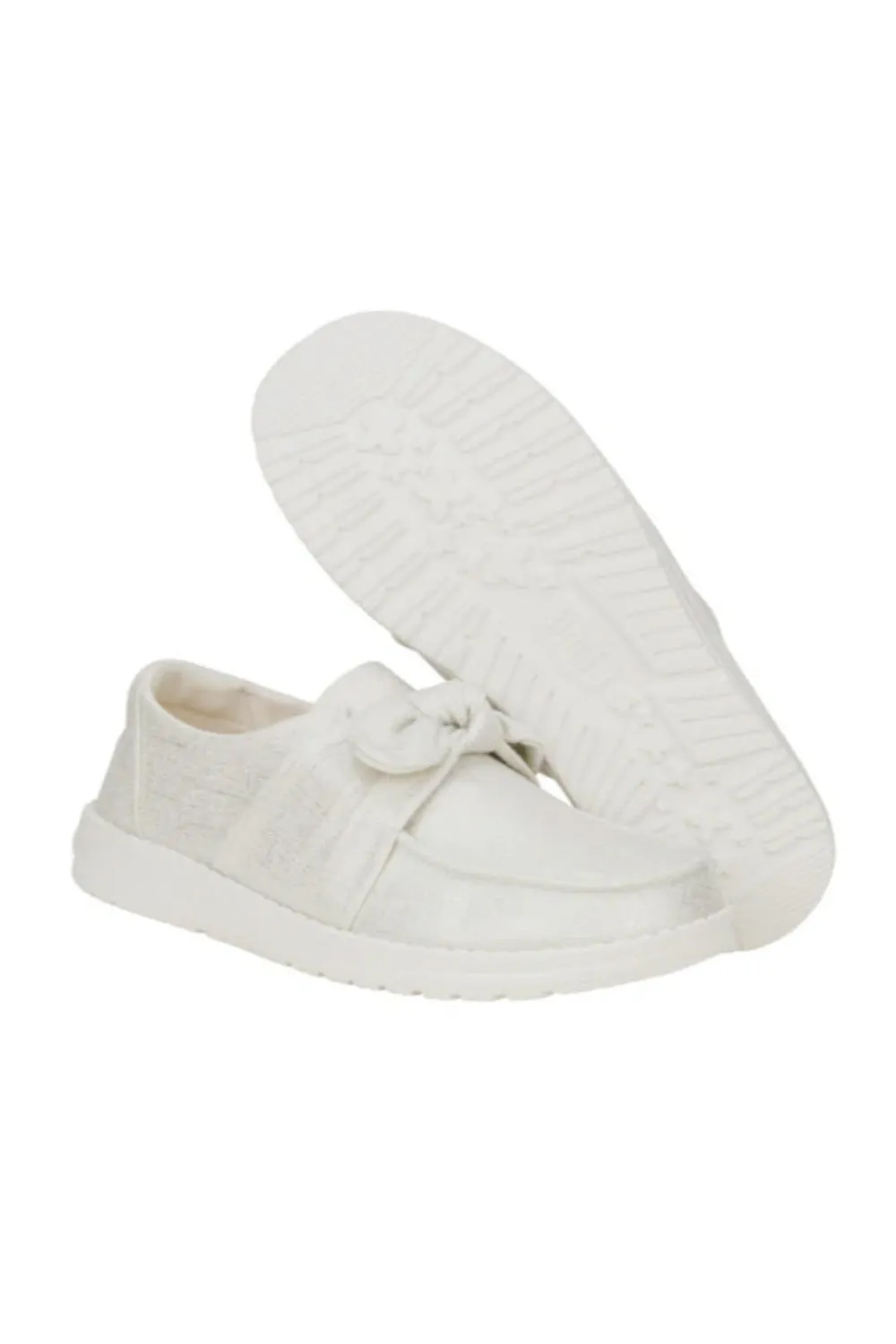 HEYDUDE Women’s Wendy Bow Shimmer Shoes in Silver | 43684-041