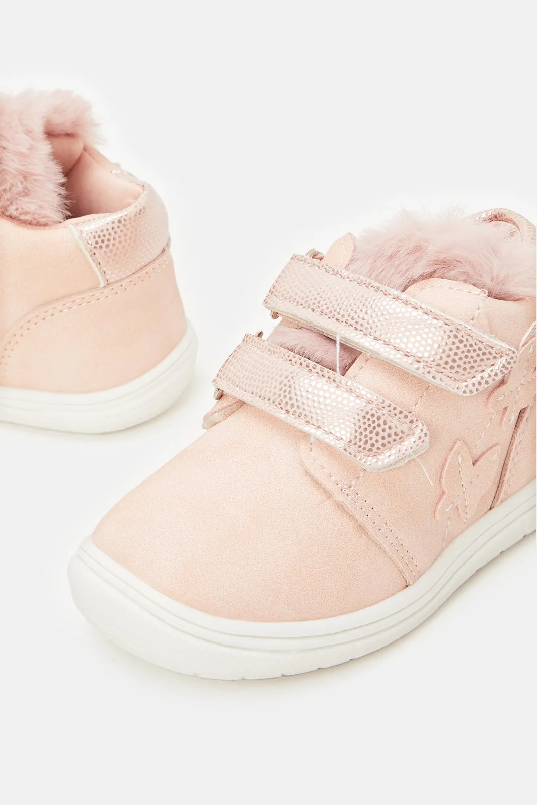 Infant Girls Pink Velcro Strap High-Top Sneakers