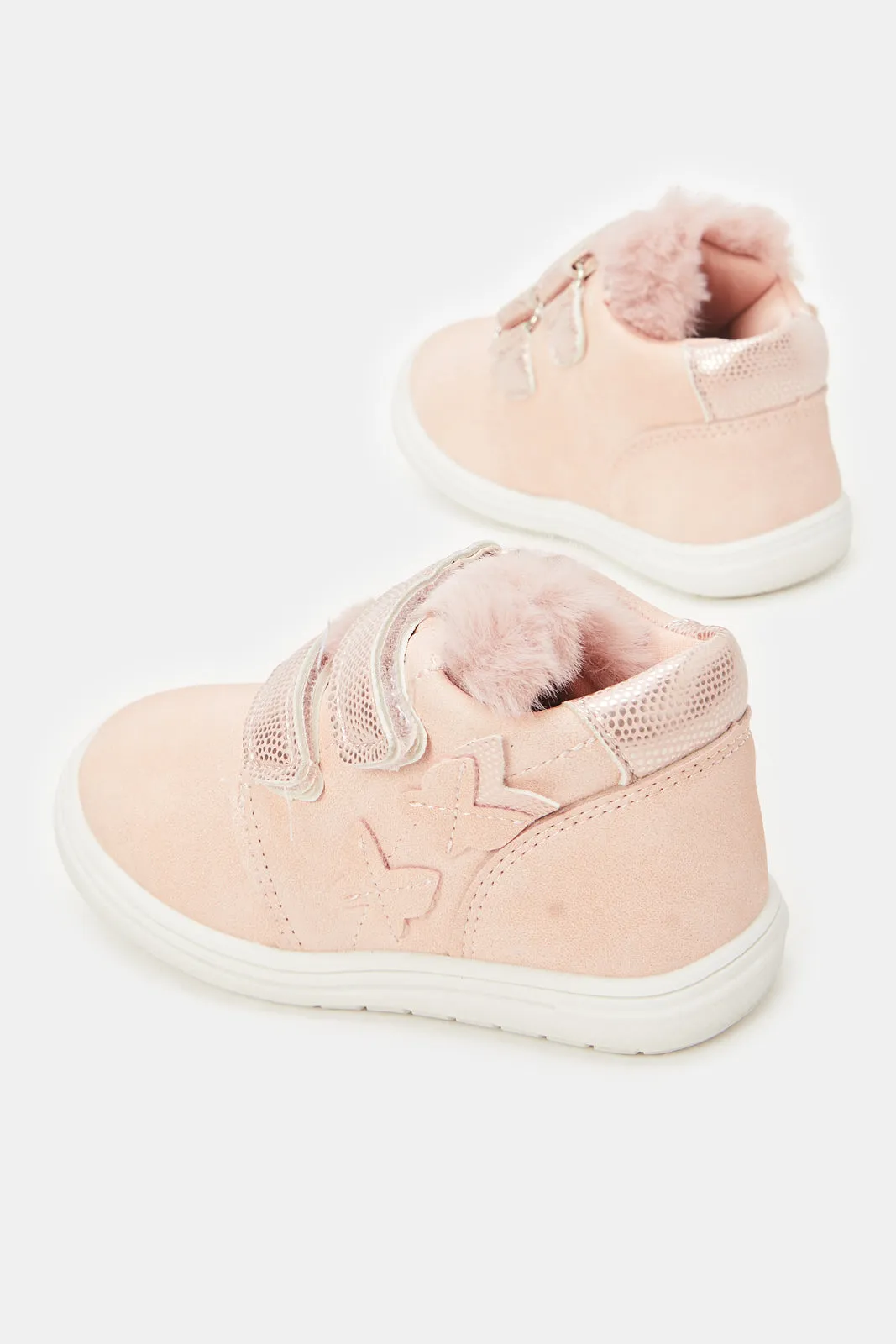 Infant Girls Pink Velcro Strap High-Top Sneakers