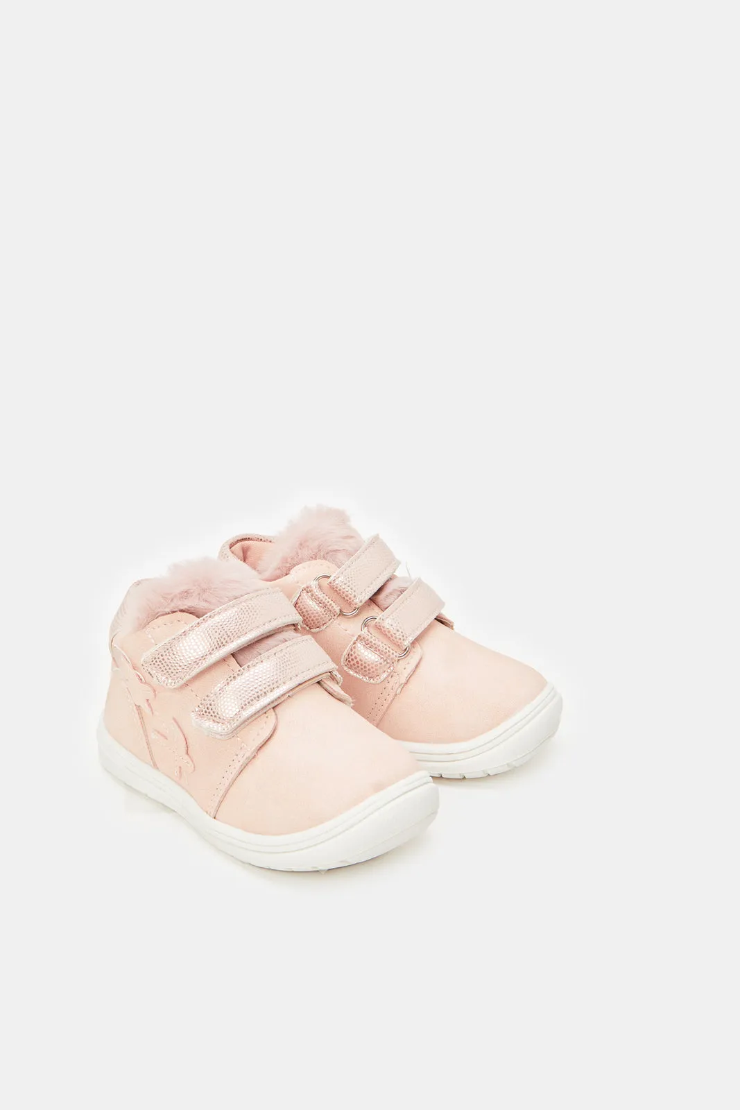 Infant Girls Pink Velcro Strap High-Top Sneakers