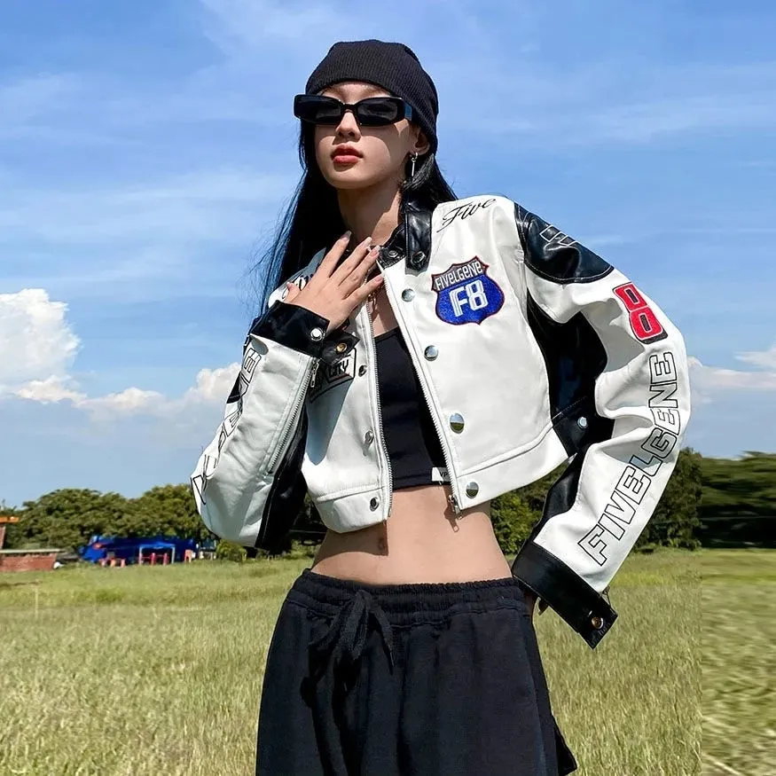 Joskaa YICIYA Bomber Woman Varsity Jacket 2024 Summer PU Leather Jackets Racing Clothing American Baseball Jacket Bombers Coat Vintage