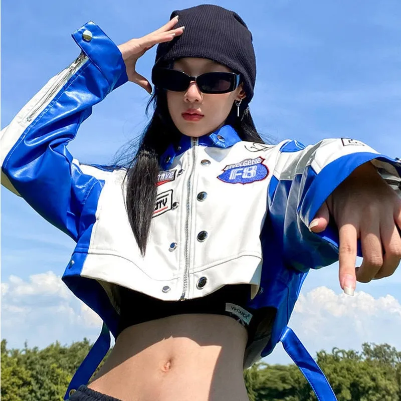 Joskaa YICIYA Bomber Woman Varsity Jacket 2024 Summer PU Leather Jackets Racing Clothing American Baseball Jacket Bombers Coat Vintage
