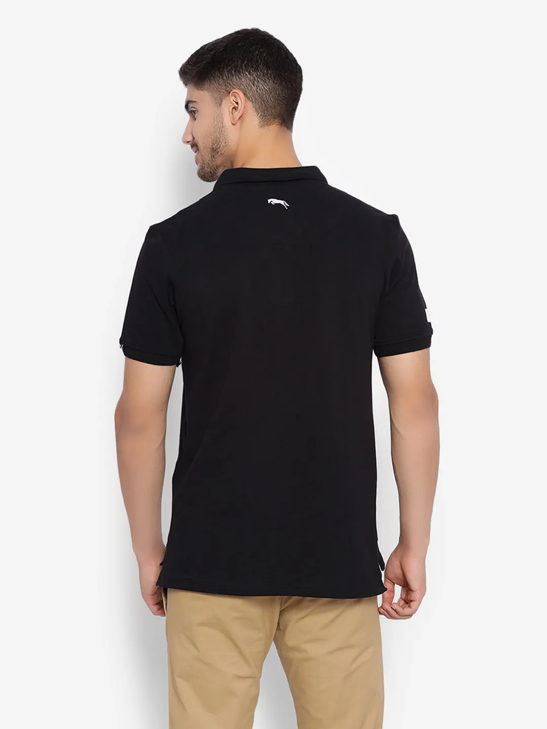 JUMP USA Men Black Solid Polo Collar Pure Cotton T-shirt