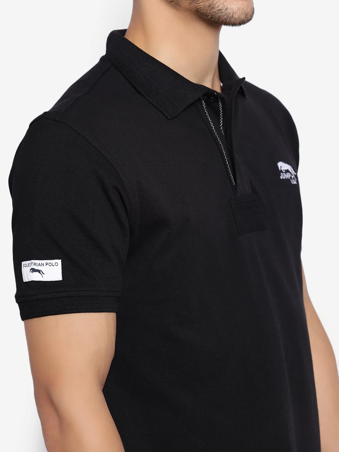 JUMP USA Men Black Solid Polo Collar Pure Cotton T-shirt