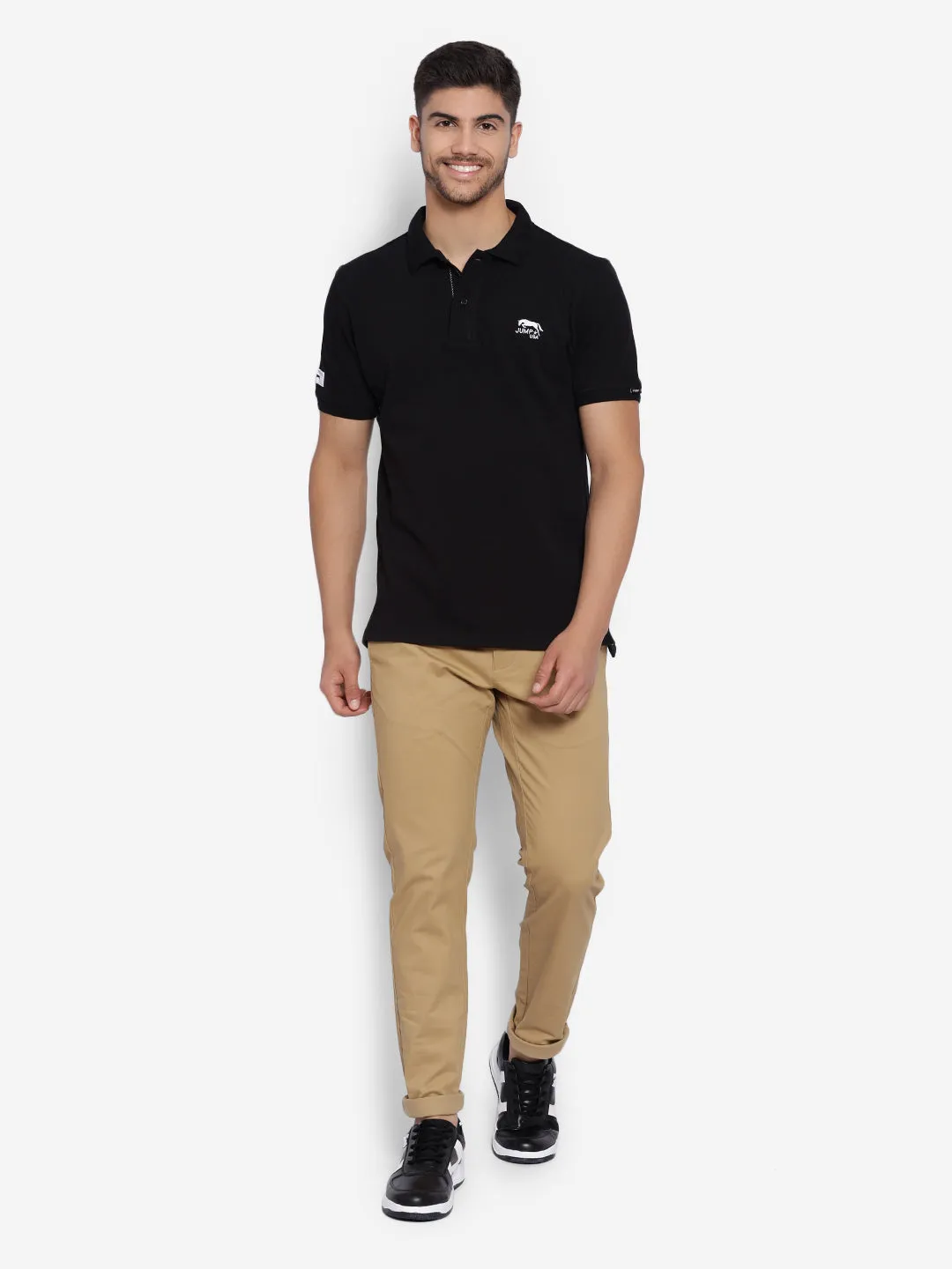 JUMP USA Men Black Solid Polo Collar Pure Cotton T-shirt