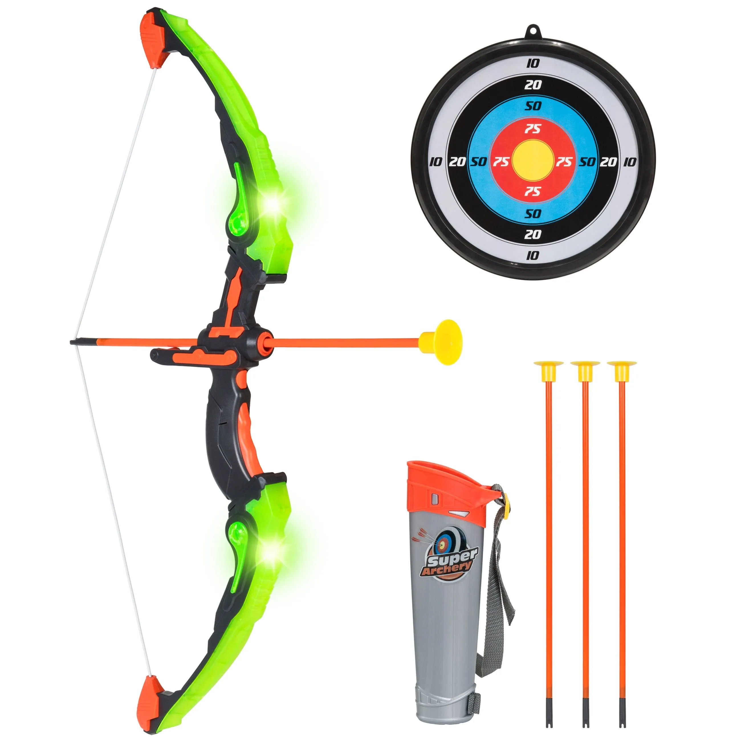 Kids 24in Light-Up Archery Toy Play Set w/ Bow, 3 Arrows, Quiver, Target