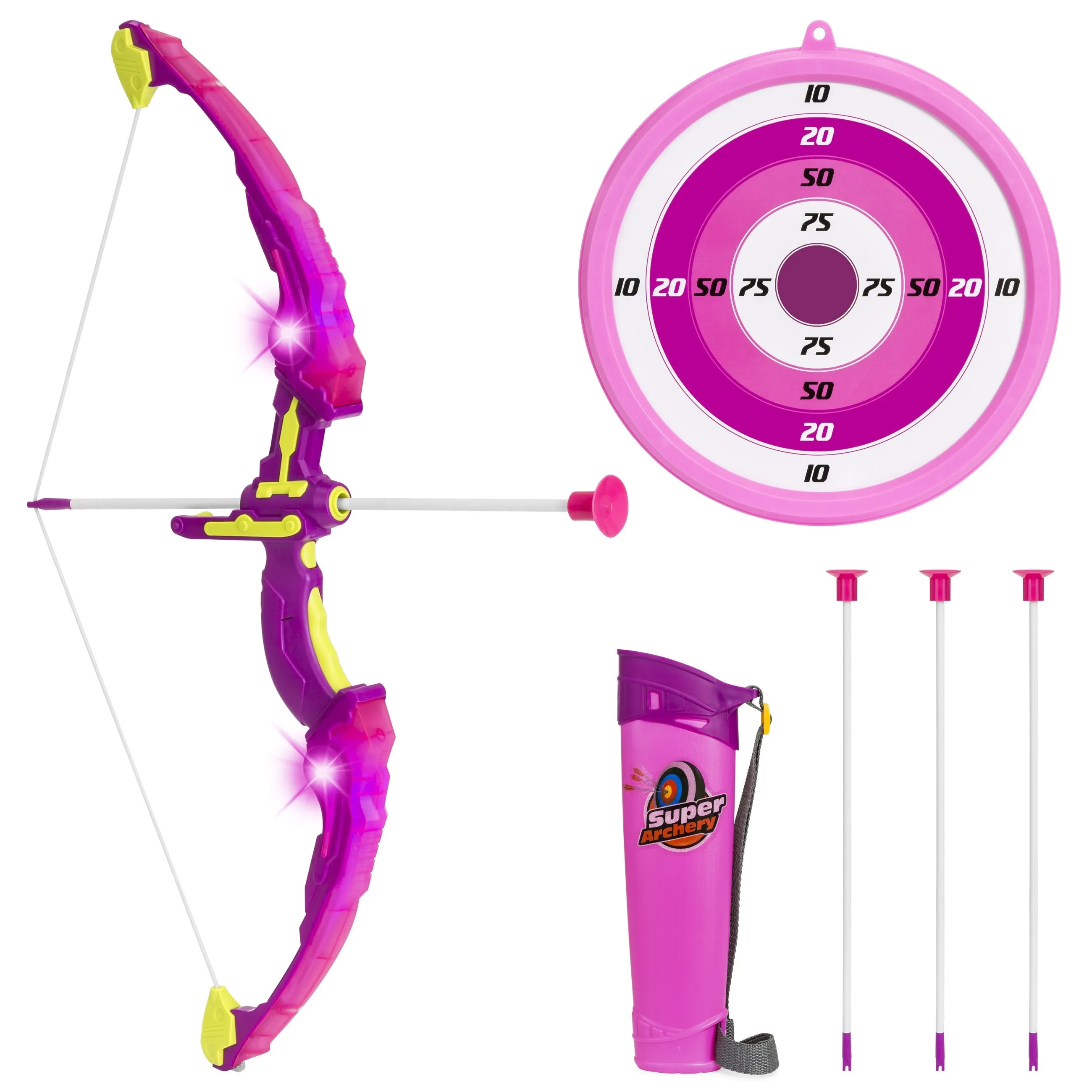 Kids 24in Light-Up Archery Toy Play Set w/ Bow, 3 Arrows, Quiver, Target