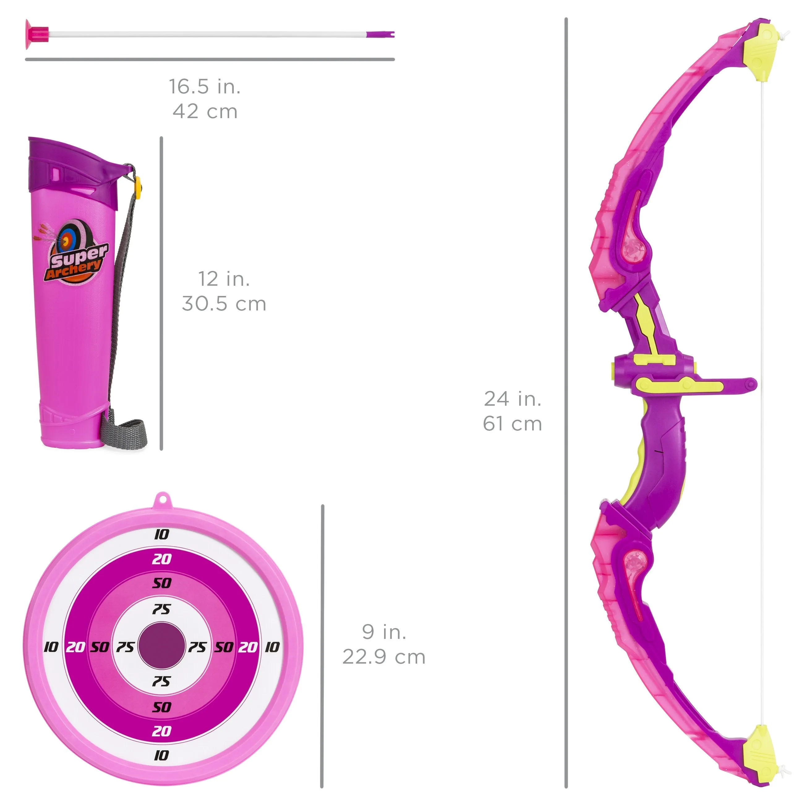 Kids 24in Light-Up Archery Toy Play Set w/ Bow, 3 Arrows, Quiver, Target