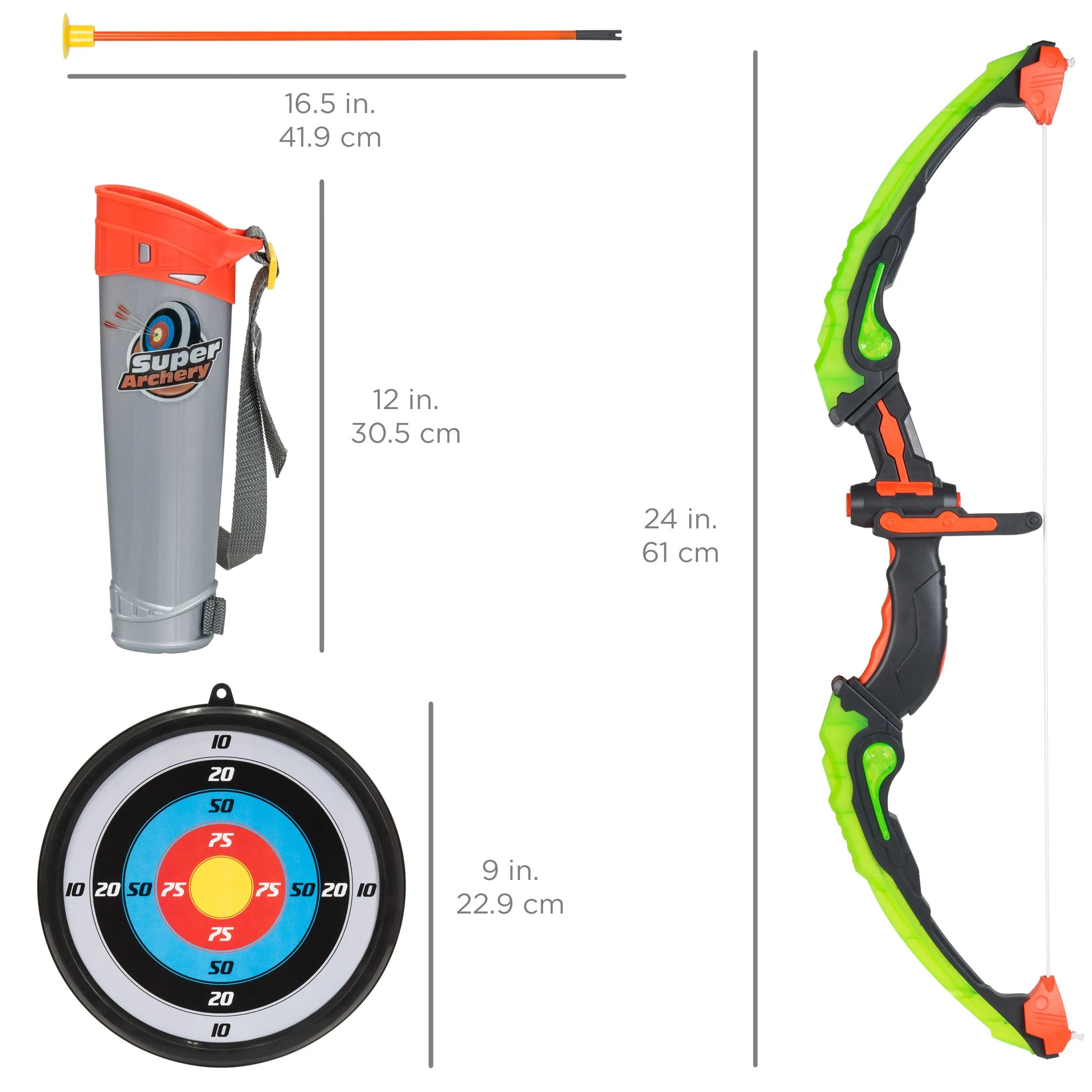 Kids 24in Light-Up Archery Toy Play Set w/ Bow, 3 Arrows, Quiver, Target