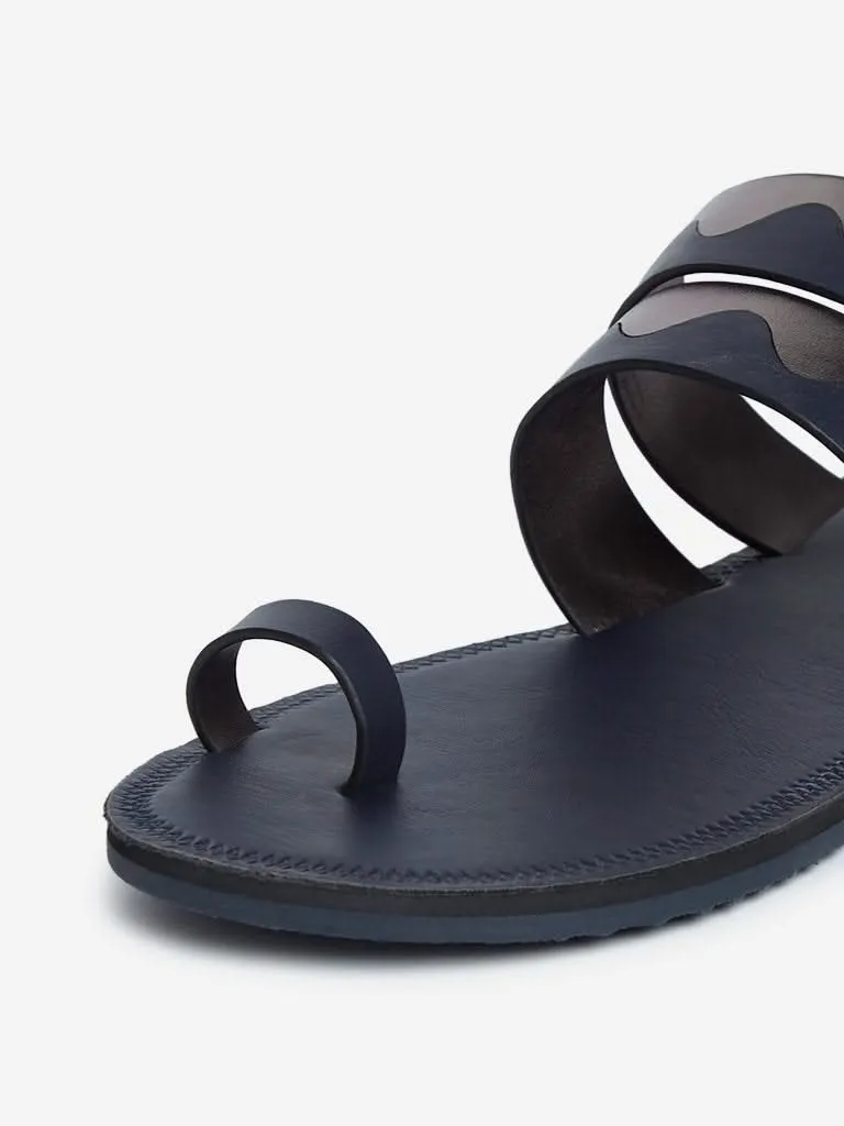 LUNA BLU Navy Scalloped Design Kolhapuri Sandals