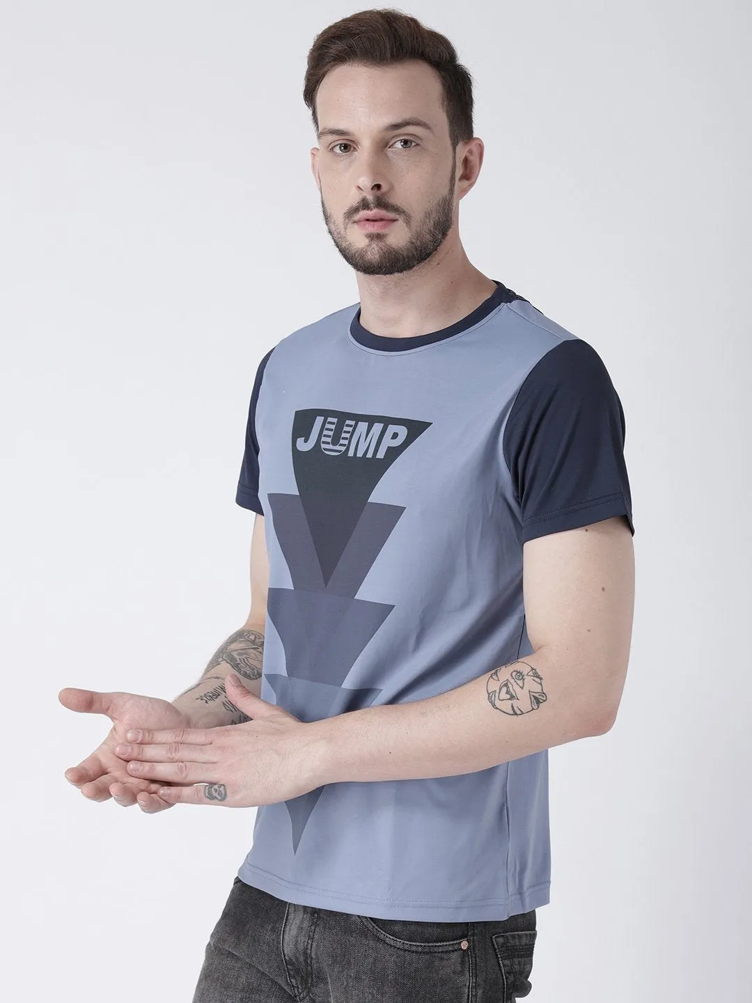 Men Blue Graphic Round Neck T-shirt