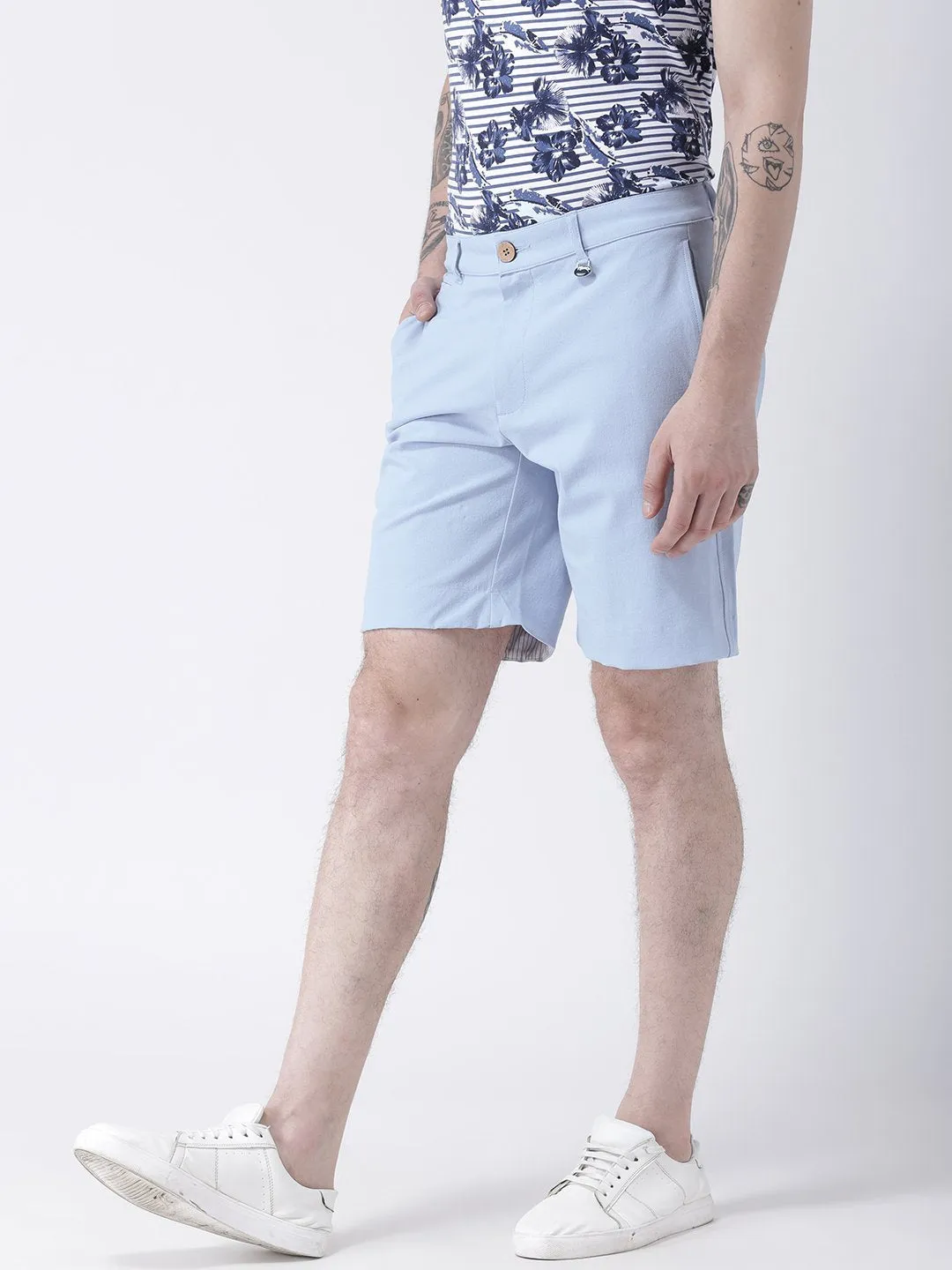 Men Blue Solid Chino Shorts