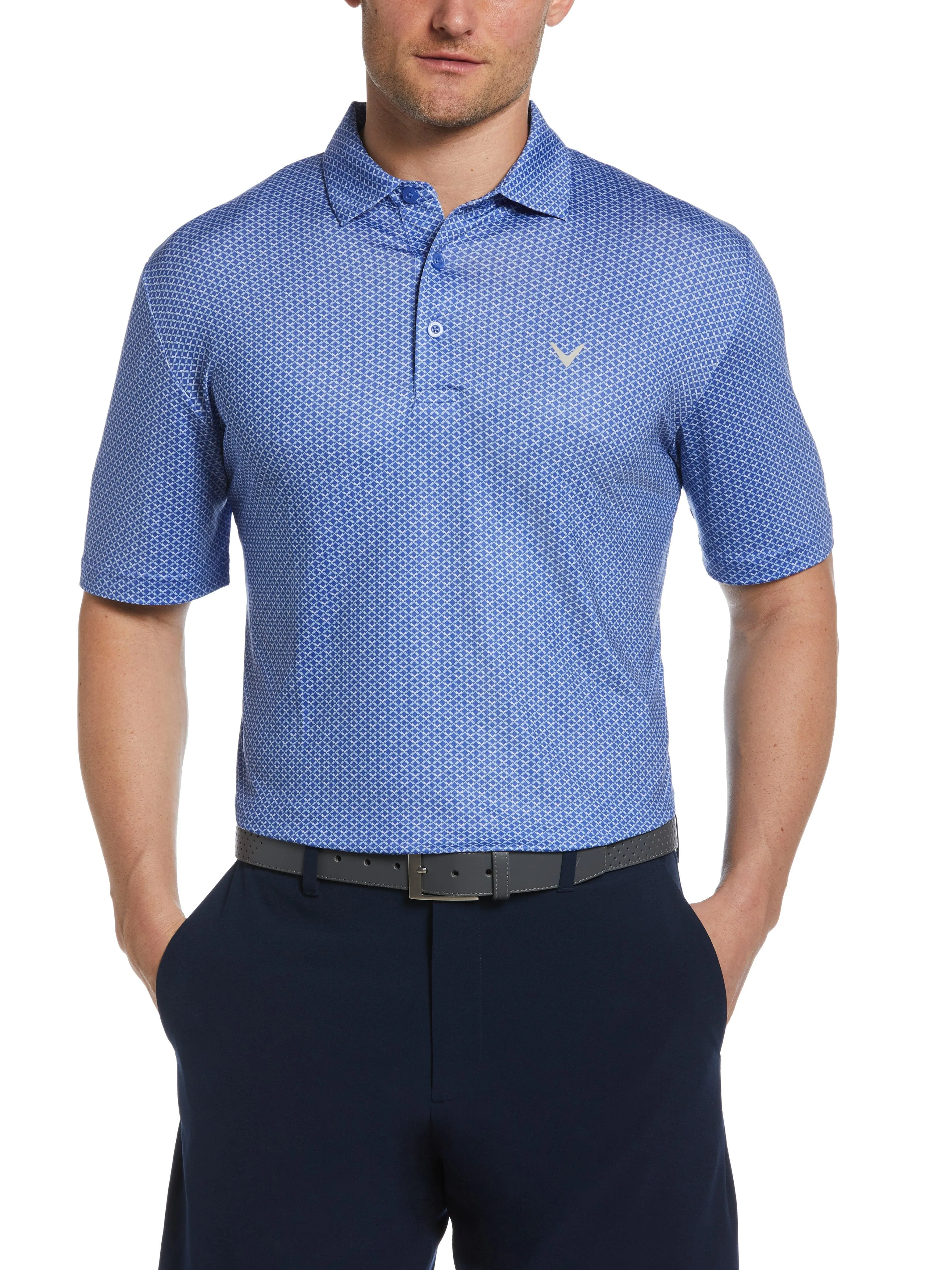 Mens Allover Chevron Print Golf Polo