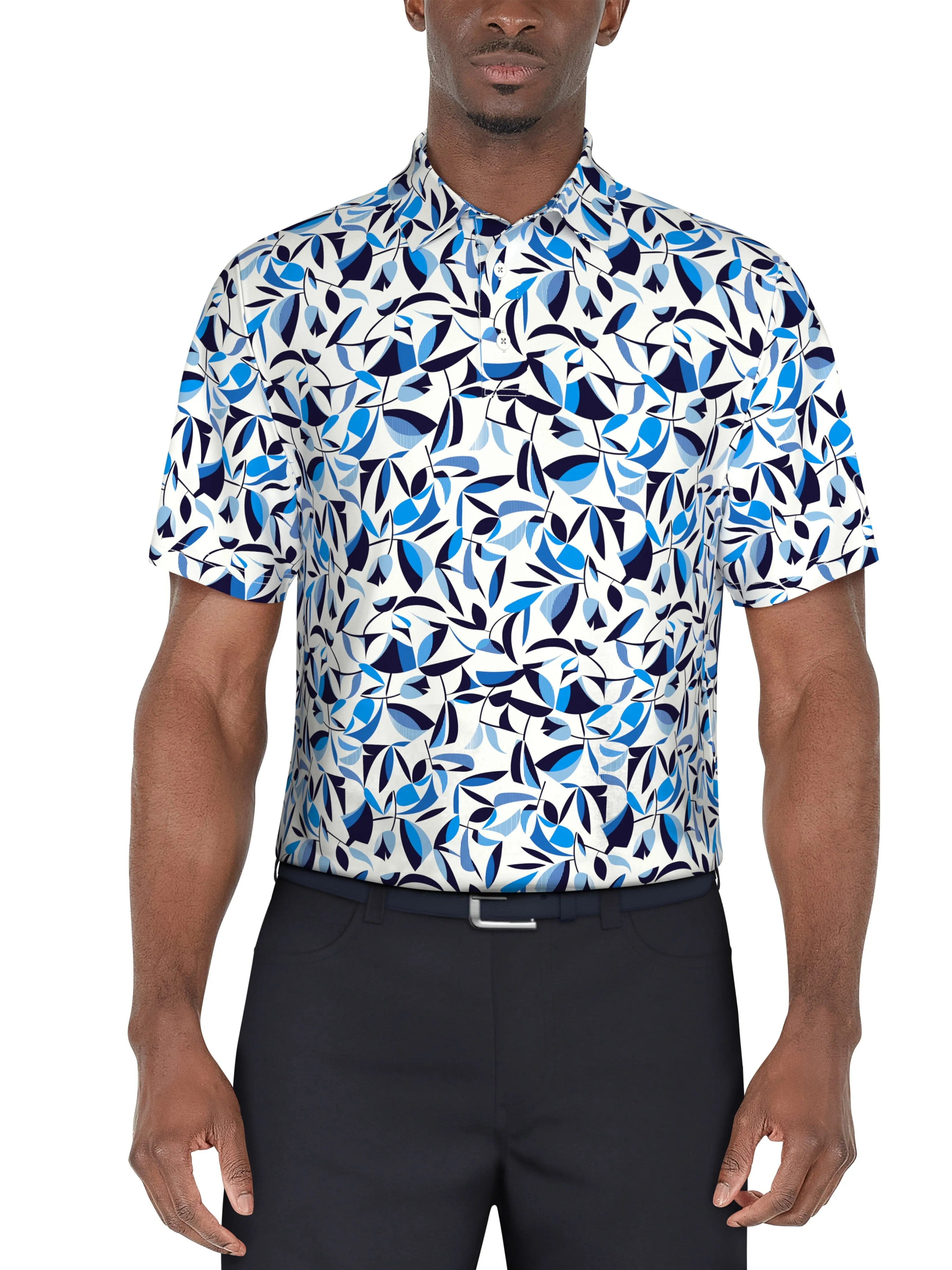 Men's Geo Botanical Print Golf Polo
