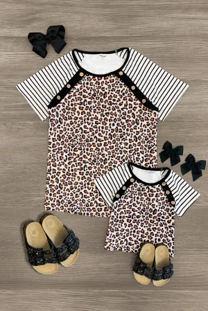 Mom & Me - Leopard Stripe Sleeve Top
