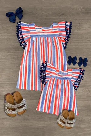 Mom & Me - Red White & Blue Pom Pom Top