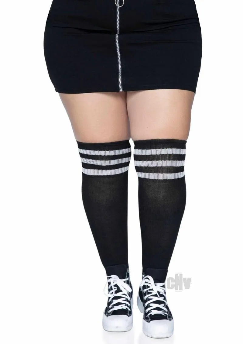 Over the Knee Athletic Socks -1x/2x - Black/white