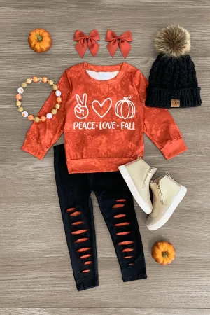 "Peace Love Fall" Rust Distressed Legging Set
