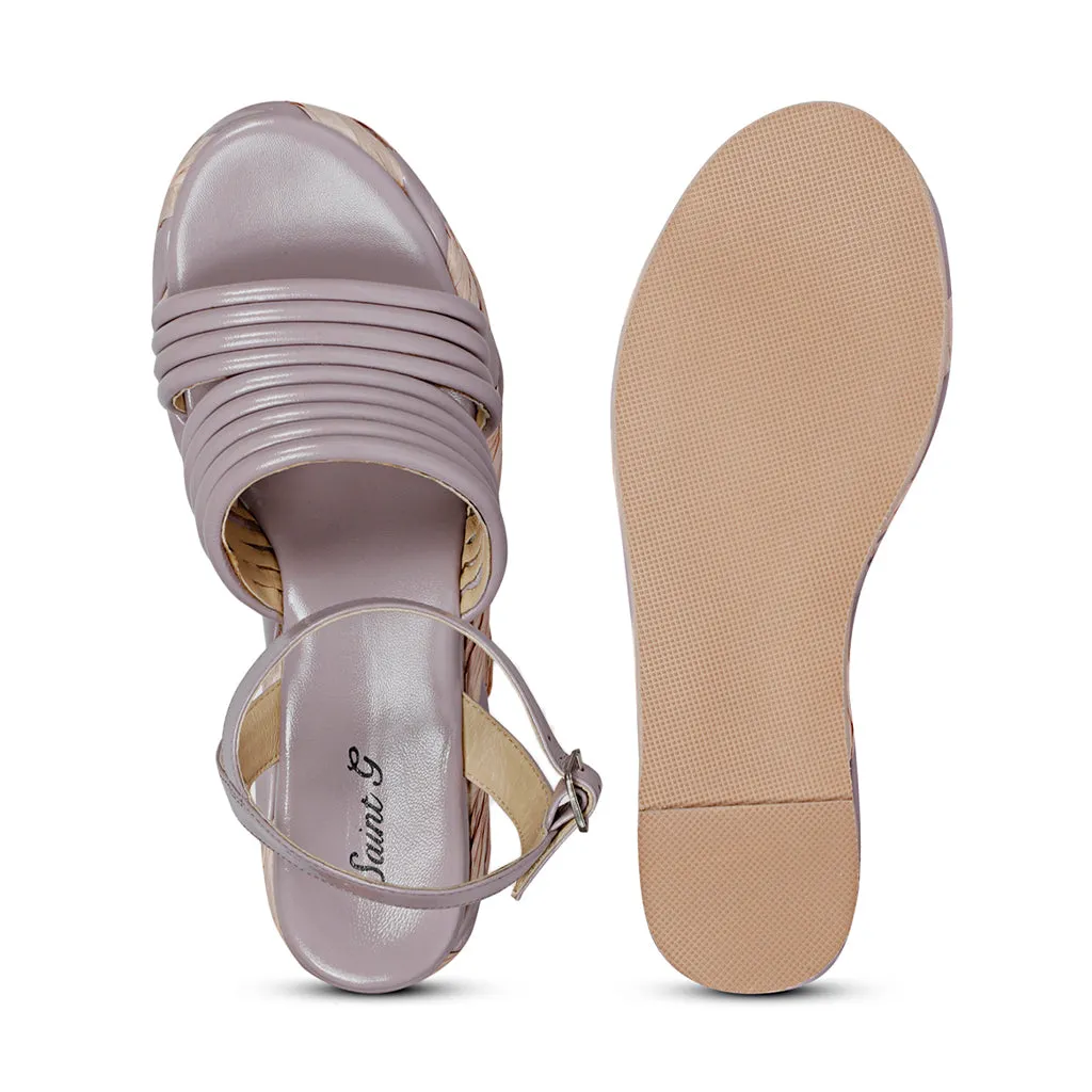 Saint Breanna Strap Embellished Lilac Leather Platform Sandals