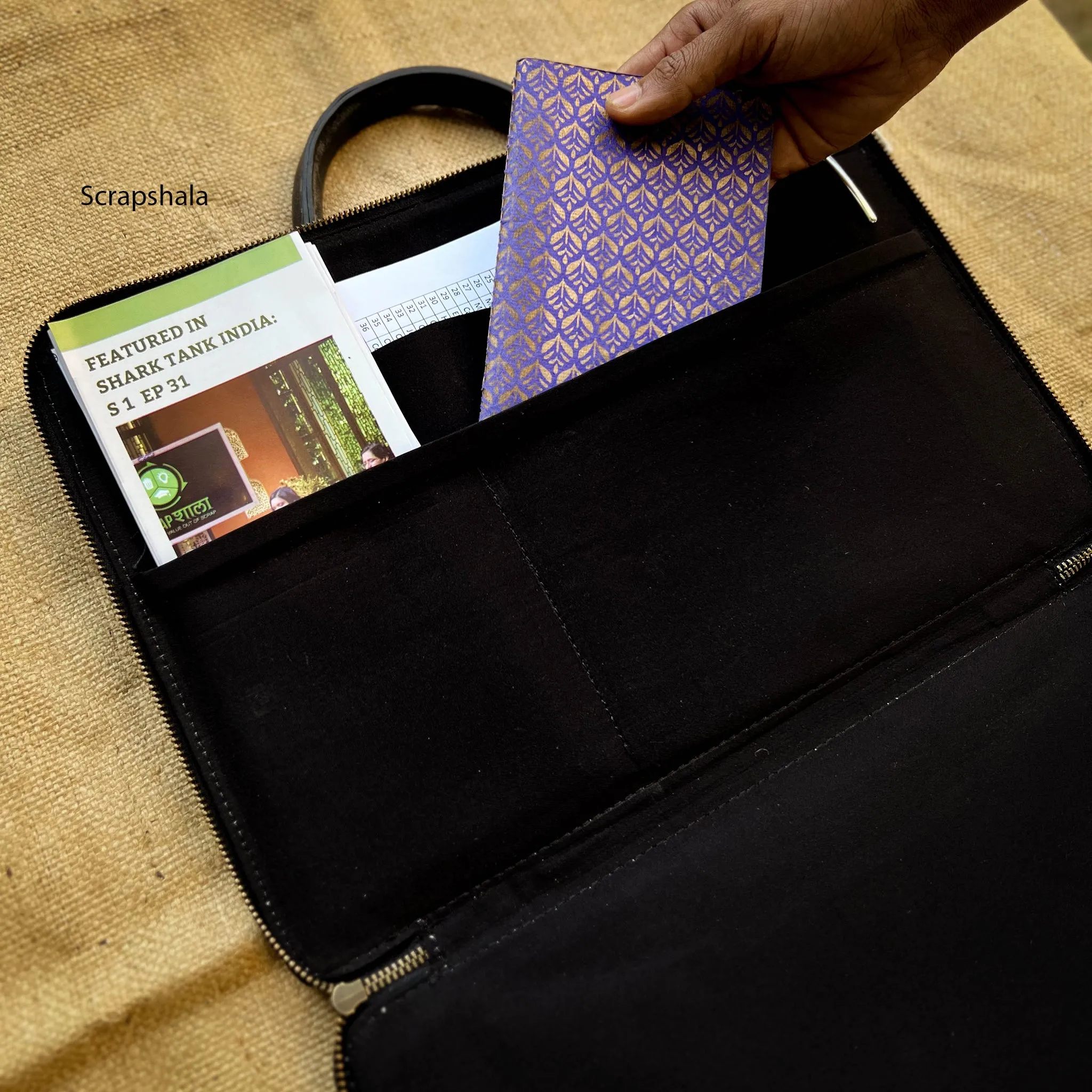 Scrapshala Minimalist Charcha Laptop Bag | Upcycled | Handloom textile