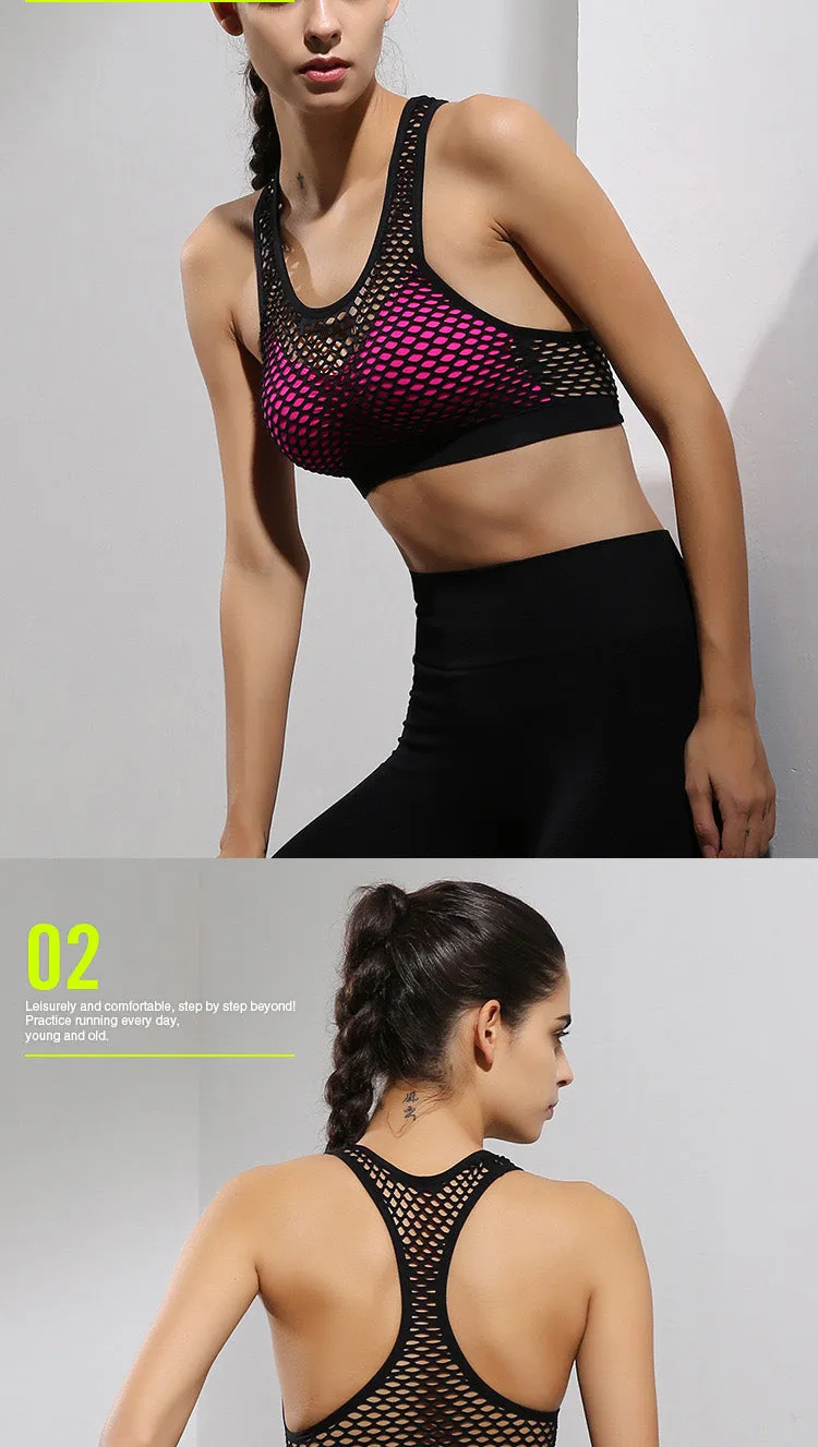 Sexy Breathable Mesh Padded Sports Bra
